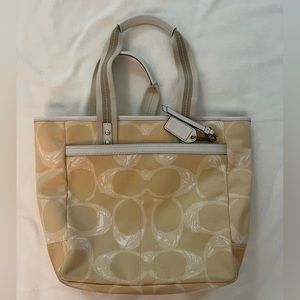 Coach gold white large canvas tote purse